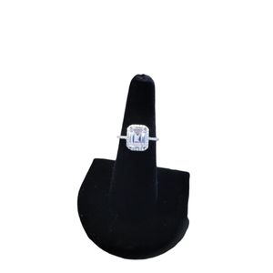 Rhodium Plated Cushion CZ Ring with CZ Edge